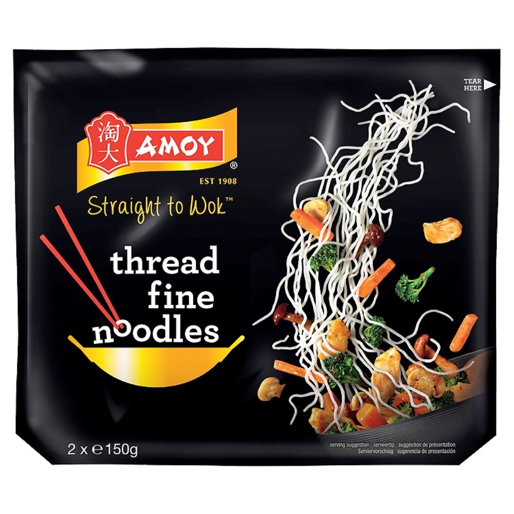 Amoy Straight to Wok Thread Fine Noodles, 2 x 150 g (Pack of 6)