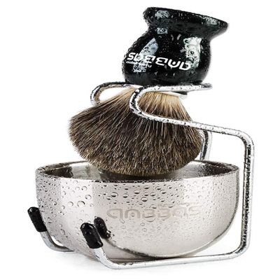 Anbbas Pure Badger Shaving Brush with Wood Handle, Stainless Steel Stand and Soap Bowl for Men Wet Shave