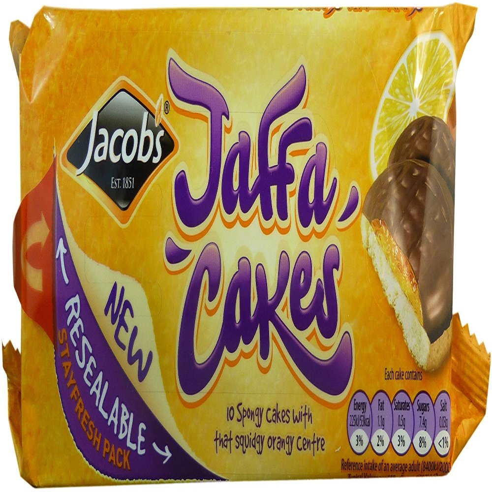 Jacob's Jaffa Cakes Resealable 147g 10 Spongy Cakes with That Squidgy orangy Centre