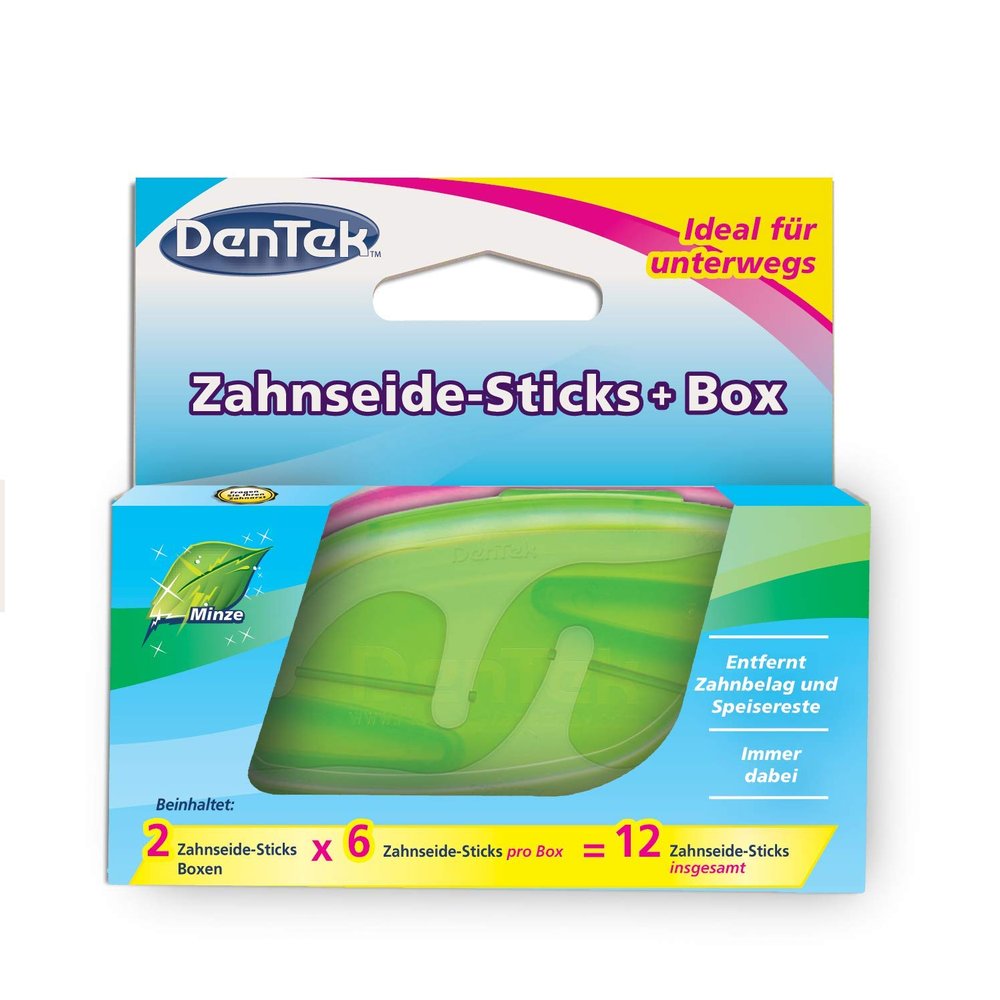 Dentek On The Go - 6 of Each Dental Floss Sticks in 2 Coloured Boxes