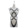 Women Sexy Punk Leather Harness Bodysuit Teddy Lingerie with One Pair Nipple Camps (302401115) view 1