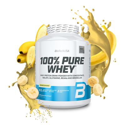 BioTechUSA 100% Pure Whey | Protein Powder with BCAA and Glutamine | Gluten-Free, Palm Oil Free | 21g Protein per Serving, 2.27 kg, Banana
