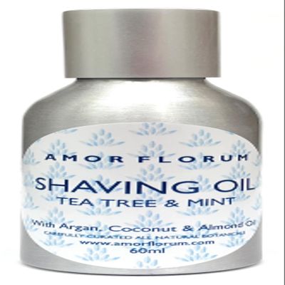 Amor Florum Shaving & Beard Oil 100% Natural Argan, Mint & Tea Tree Dual-Action Pre-Shave & Conditioning Serum Supports Thicker, Fuller-Looking Facial Hair 60ml