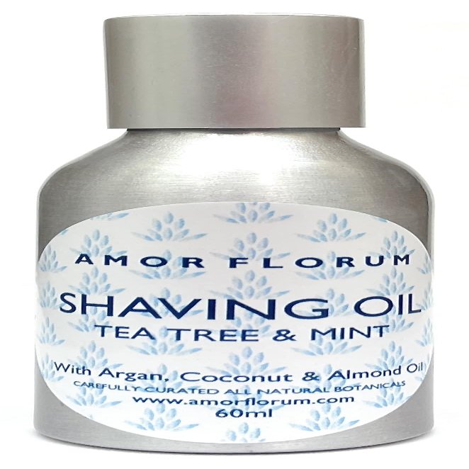 Amor Florum Shaving & Beard Oil 100% Natural Argan, Mint & Tea Tree Dual-Action Pre-Shave & Conditioning Serum Supports Thicker, Fuller-Looking Facial Hair 60ml