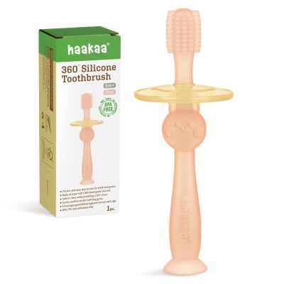 haakaa 360 Silicone Baby Toothbrush Teether with Suction Base Infant Toothbrush Training Massage Teether for Baby,1pc