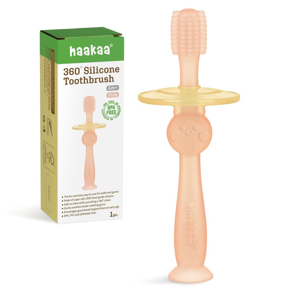 haakaa 360 Silicone Baby Toothbrush Teether with Suction Base Infant Toothbrush Training Massage Teether for Baby,1pc