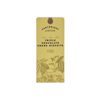 Cartwright & Butler Biscuits - 200g Triple Chocolate Biscuits with a Tasty Flaky, Butter Crumb, Packed with Delicious Chunks of Chocolate, A Luxury Biscuit Box in Signature Carton