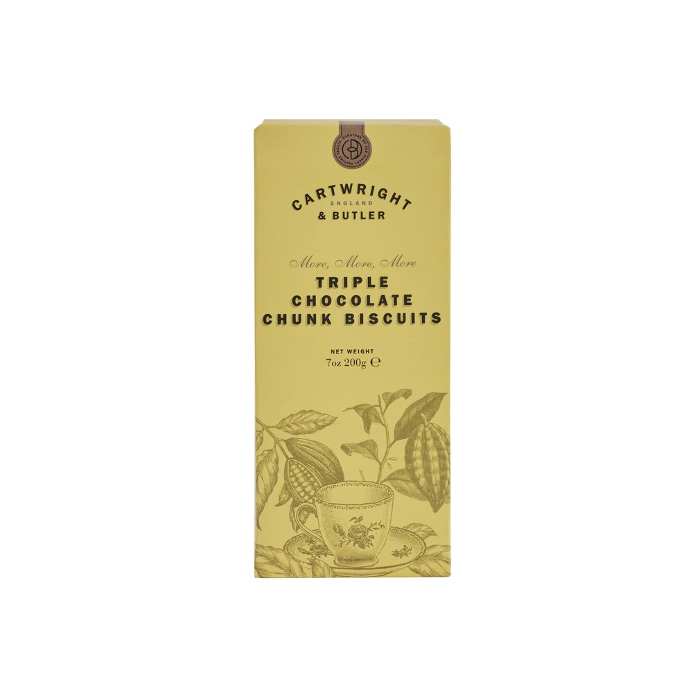 Cartwright & Butler Biscuits - 200g Triple Chocolate Biscuits with a Tasty Flaky, Butter Crumb, Packed with Delicious Chunks of Chocolate, A Luxury Biscuit Box in Signature Carton