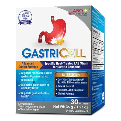 LABO Nutrition GASTRICELL - Eliminate H. Pylori, Relieve Acid Reflux and Heartburn, Regulate Gastric Acid - Targets The Root Cause of Recurring Gastric Problems -30 sachets