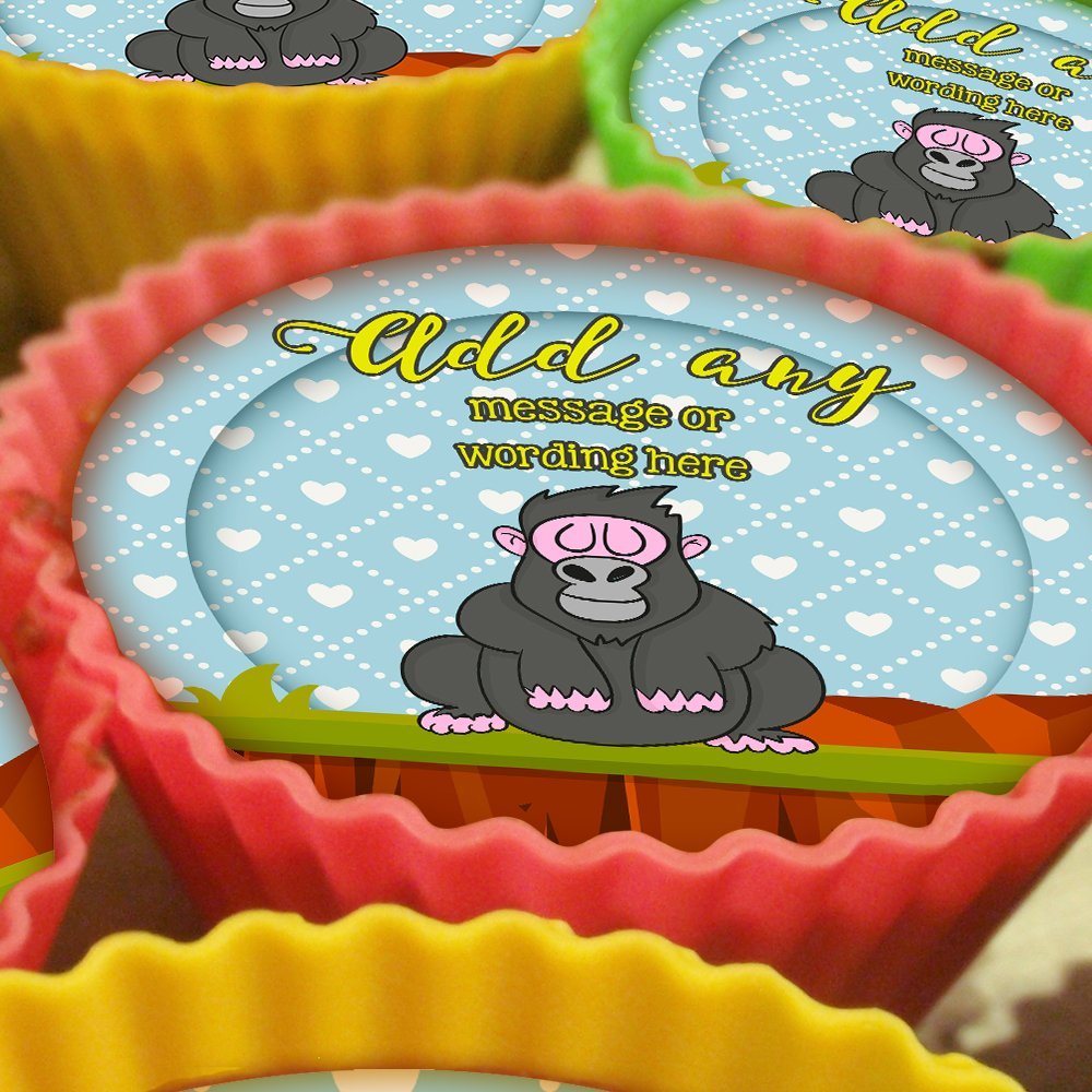 20 x Personalised Gorilla Ape 5cm High Resolution Cupcake Toppers