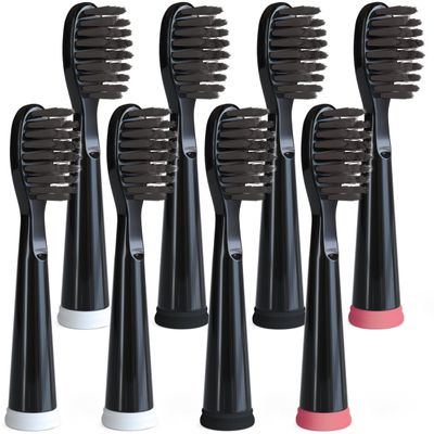 Replacement Brush Heads Compatible with Sonic Electric Toothbrush - Soft, Extra Long Nylon Bristles - 8 Pack, Black