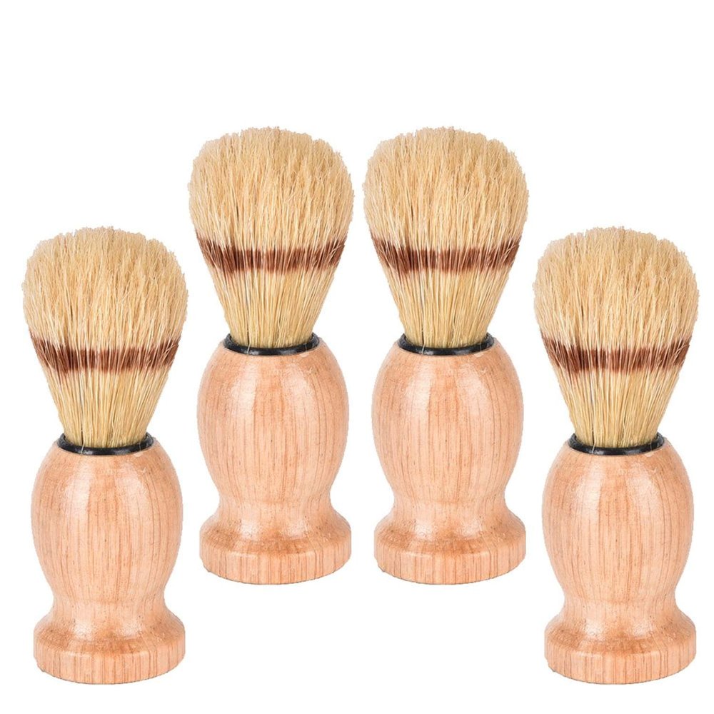 4Pcs Men Shaving Brush Wood Handle, Professional Salon Tools