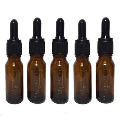 10ml 0.34oz Empty Refillable Amber Glass Graduated Glass Essential Oil Bottles and Eyed Dropper Black Caps Makeup Cosmetic Sample Container Jar Bottle for Essential Oil Aromatherapy Use (Pack of 6)