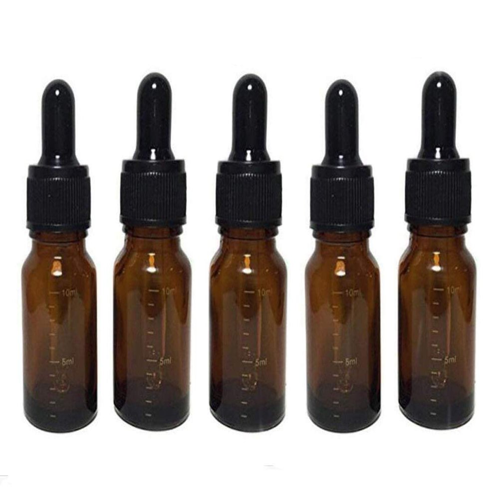 10ml 0.34oz Empty Refillable Amber Glass Graduated Glass Essential Oil Bottles and Eyed Dropper Black Caps Makeup Cosmetic Sample Container Jar Bottle for Essential Oil Aromatherapy Use (Pack of 6)