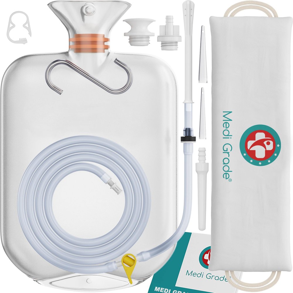 Medi Grade Enema Kit for Adults, 2 litres - Transparent, Hands-Free Colonic Irrigation Home Kit with One-Way Valve - Perfect for Coffee & Colon Cleanse