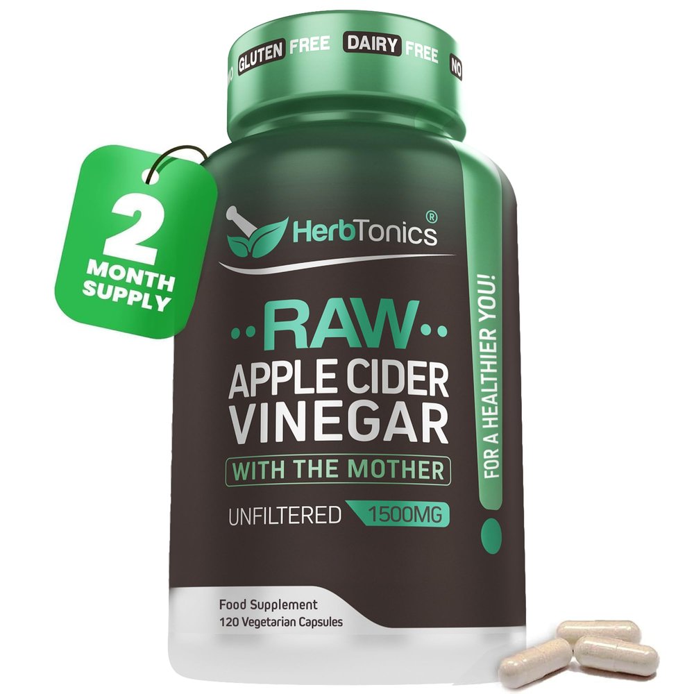 Herbtonics Apple Cider Vinegar Capsules with The Mother 1500mg - 120 High Strength Vegan Capsules - Raw Unfiltered ACV Food Supplement - 2 Month Supply - Non-GMO & Gluten Free