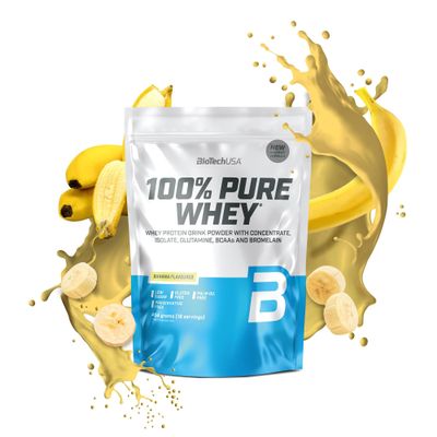 BioTechUSA 100% Pure Whey | Protein Powder with BCAA and Glutamine | Gluten-Free, Palm Oil Free | 21g Protein per Serving, 454 g, Banana