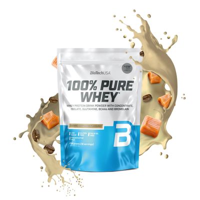 BioTechUSA 100% Pure Whey | Protein Powder with BCAA and Glutamine | Gluten-Free, Palm Oil Free | 21g Protein per Serving, 454 g, Caramel-Cappuccino