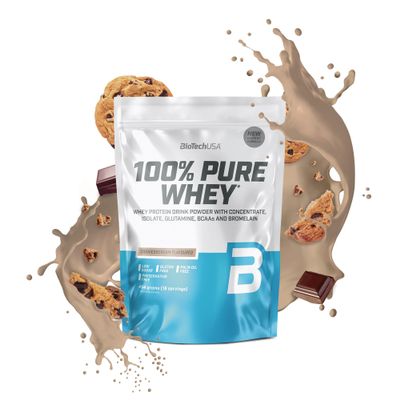 BioTechUSA 100% Pure Whey | Protein Powder with BCAA and Glutamine | Gluten-Free, Palm Oil Free | 21g Protein per Serving, 454 g, Cookies & Cream