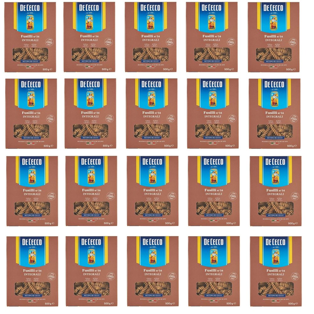 20x De Cecco Fusilli Whole Wheat Pasta No. 34 500g 100% Italian!