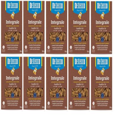 10x De Cecco Fusilli Whole Wheat Pasta No. 34 500g 100% Italian!