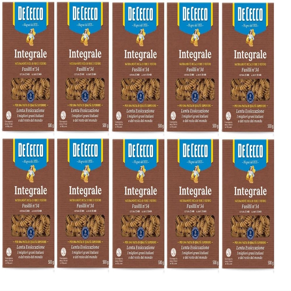 10x De Cecco Fusilli Whole Wheat Pasta No. 34 500g 100% Italian!