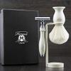 3 Pack of Men's Shaving Set. Comes With White Badger Hair Brush In Ivory de Safety Razor (No Blade) and Dual Stand. Great gift for him. view 1