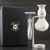 3 Pack of Men's Shaving Set. Comes With White Badger Hair Brush In Ivory de Safety Razor (No Blade) and Dual Stand. Great gift for him. view 2
