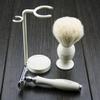 3 Pack of Men's Shaving Set. Comes With White Badger Hair Brush In Ivory de Safety Razor (No Blade) and Dual Stand. Great gift for him. view 4