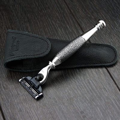 Best Scissors/Razor with 100% real leather. Haryali London Hand Assembled Sophist Collection Elegantly Designed (Gillette Mach 3) Stunning Shaving Razor with Leather Case.