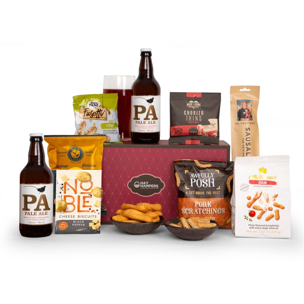 Craft Beer and Snacks Hamper Gift Box Pale Ale, Pub Snacks, Sausalami, Pork Scratchings - Beer Gift Hamper for Men or Women, Birthday Gift, Anniversary, Thank You Present - by Hay Hampers