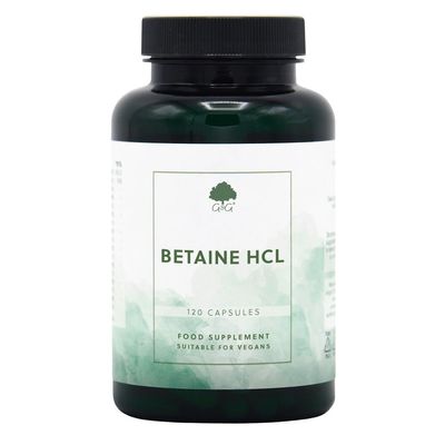 Betaine Hydrochloride (HCl) with Pepsin - 440mg Betaine per Capsule - 120 Vegan Capsules - Non-GMO, Made in The UK by G&G Vitamins