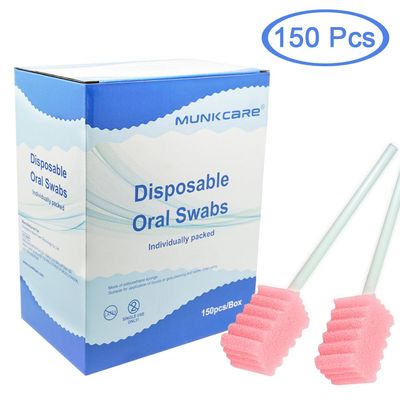 Munkcare Disposable Sponge Toothbrush Oral Cavity Cleaning Sponge Swab Tooth Shaped, Pink Tooth Shaped, 150 Counts