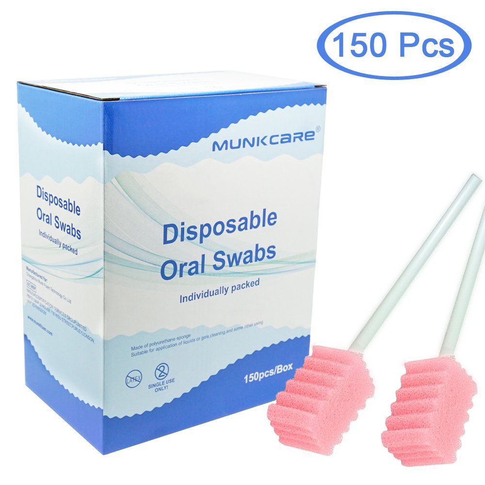 Munkcare Disposable Sponge Toothbrush Oral Cavity Cleaning Sponge Swab Tooth Shaped, Pink Tooth Shaped, 150 Counts