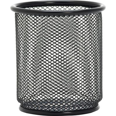 Lorell Black Mesh/Wire Pencil Cup Holder - 3.5" x 3.9" - Steel - 6/Box - 5" H x 2" W x 5" L (84149BX)
