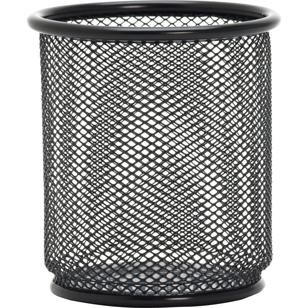 Lorell Black Mesh/Wire Pencil Cup Holder - 3.5" x 3.9" - Steel - 6/Box - 5" H x 2" W x 5" L (84149BX)