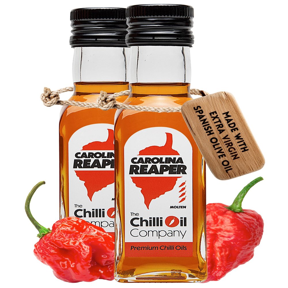 Carolina Reaper Chilli, 125ml - Extra Hot Sauce with Spanish Extra Virgin Olive Oil - No Additive Spicy Seasoning for Cooking by The Chilli Oil Company, 2-Pack