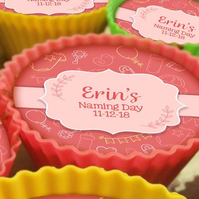 20 x Personalised Naming Day Baby's Stuff 5cm High Resolution Cupcake Toppers