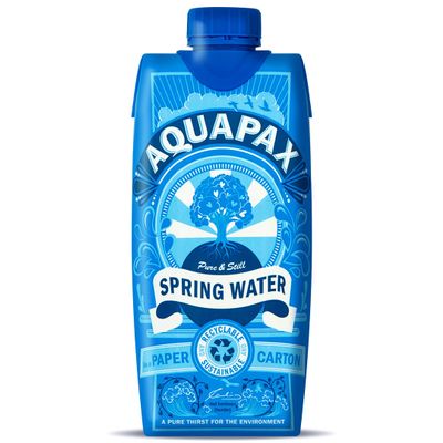 AquaPax Spring Water Multipack - 12 Cartons of 500ml Aqua Water Packed in a Sustainable Container with Sugar can bio Cap - Wholly Recyclable and refillable Boxes for an eco-Friendly Environment