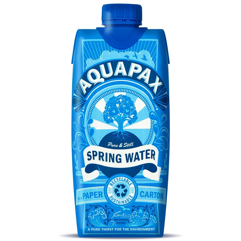 AquaPax Spring Water Multipack - 12 Cartons of 500ml Aqua Water Packed in a Sustainable Container with Sugar can bio Cap - Wholly Recyclable and refillable Boxes for an eco-Friendly Environment