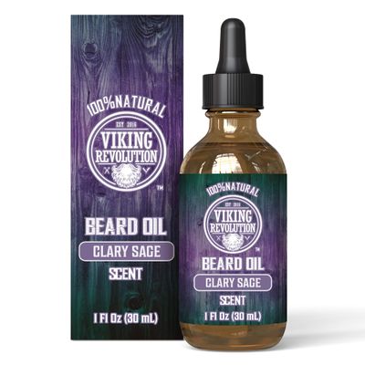 Viking Revolution - Beard Oil - All Natural Variety Beard Oil For Men With Argan & Jojoba Oils - Softens, Smooths & Strengthens - Gifts For Men - Clary Sage - 30 ml