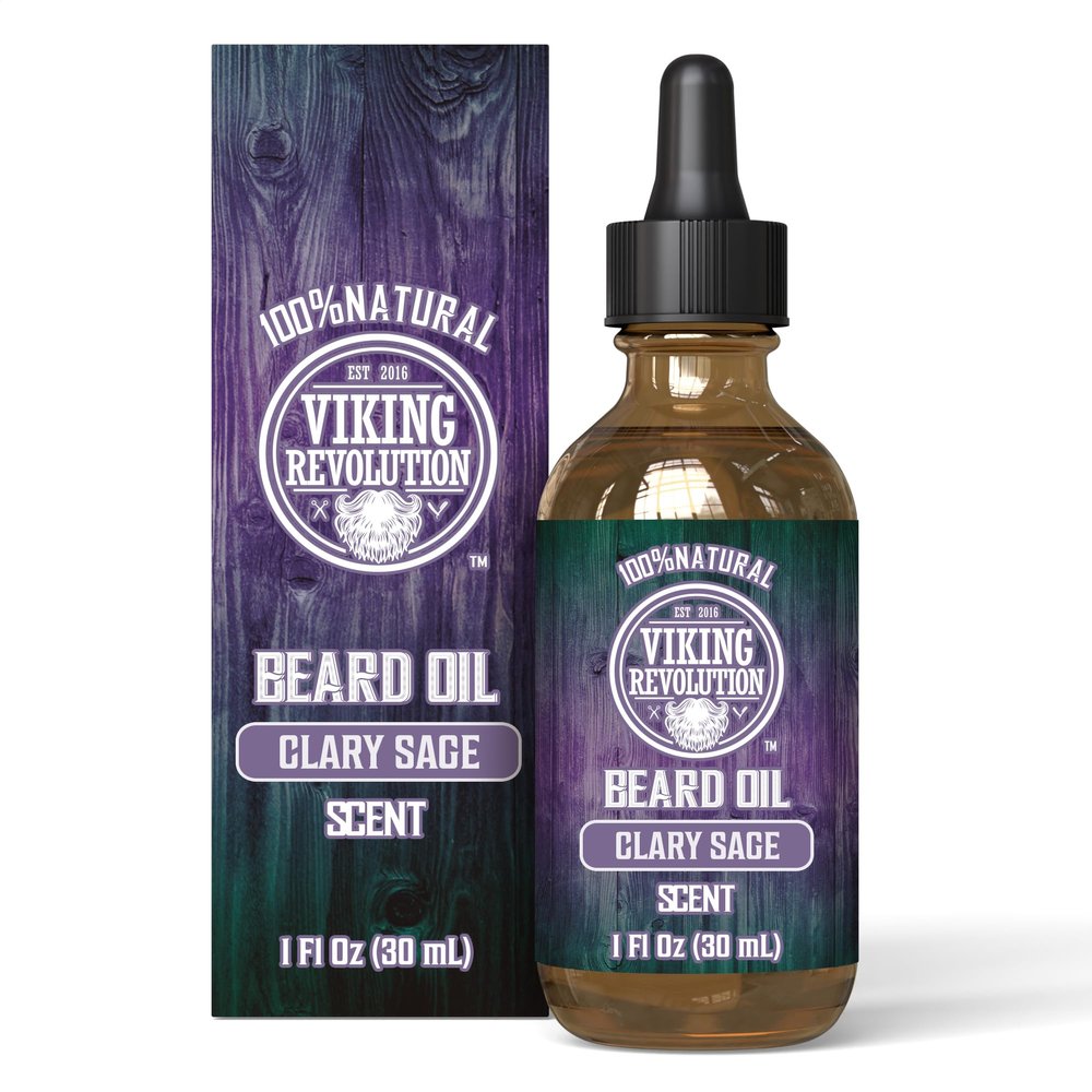 Viking Revolution - Beard Oil - All Natural Variety Beard Oil For Men With Argan & Jojoba Oils - Softens, Smooths & Strengthens - Gifts For Men - Clary Sage - 30 ml