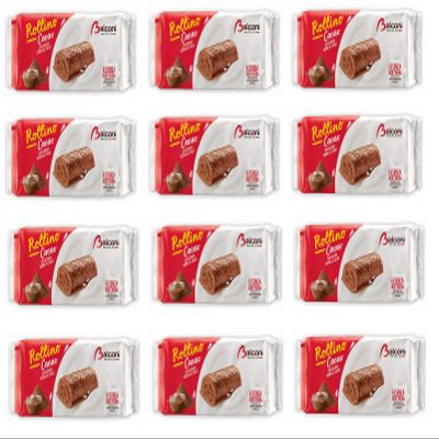 12x Balconi Rollino Cacao & Chocolate Cream Sponge Roll Snack 6X 37g