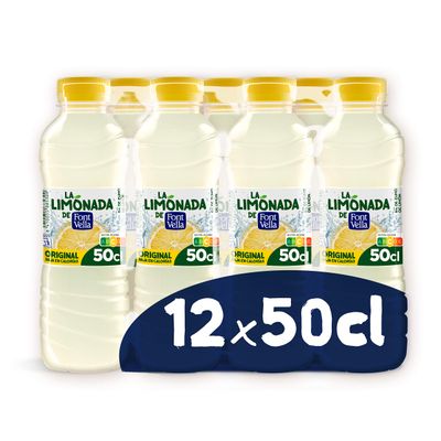 Font Vella Lemonade, Natural Mineral Water with Lemon Juice, Pack of 12 x 50cl