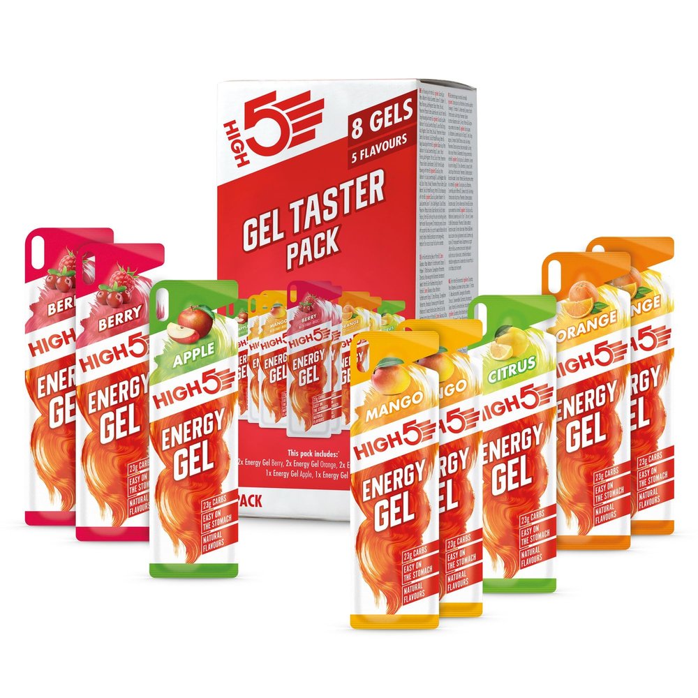 HIGH5 Energy Gel Pack - Running Gel for Quick Energy Release - Natural Fruit Juice & Caffeine-Free - On-the-Go Sports Nutrition for Runners, Cyclists & Endurance Training (Assorted Flavours, 8 x 40g)