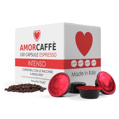 Amorcaffe 100 Coffee Capsules Pods Compatible Lavazza A Modo Mio - Intenso taste