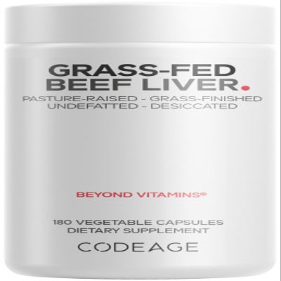 Codeage Grass Fed Beef Liver Supplement - Freeze Dried, Non-Defatted, Desiccated Beef Liver Glandulars Bovine Pills Liver Health Foods Meat Argentina Beef Vitamins For Liver - Non-GMO -180 Capsules