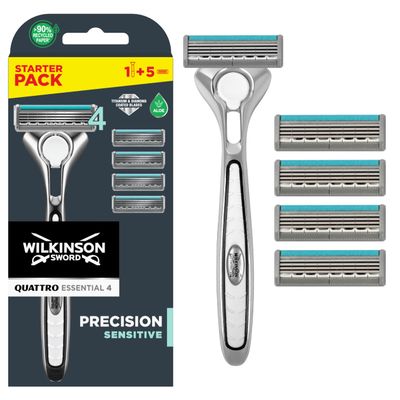 Wilkinson Sword Quattro Titanium Sensitive 4 Razors + 1 Blade Pack of 5)