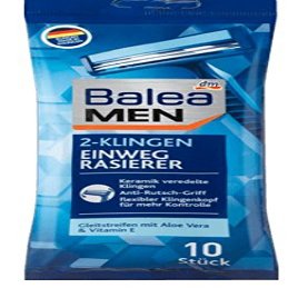Balea 2 Blades Disposable Razors, Pack of 10 - Non-slip Handle & Flexible Bell Button, Lubricating Strips with Aloe Vera & Vitamin E, for Men's Personal Grooming