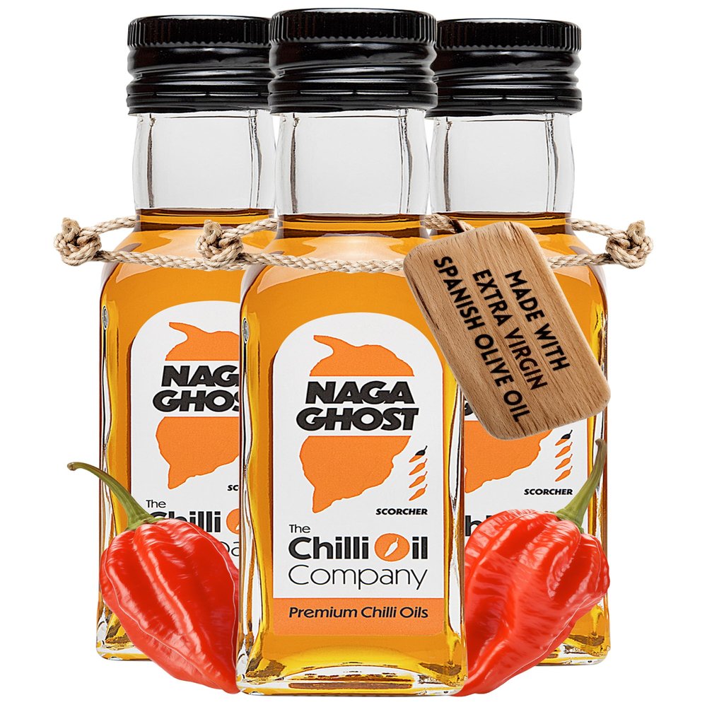 Naga Ghost Chilli, 125ml - Hot Sauce with Spanish Extra Virgin Olive Oil & Dried Ghost Pepper - No Additive Chicken Wing & Buffalo Sauce by The Chilli Oil Company, 3-Pack
